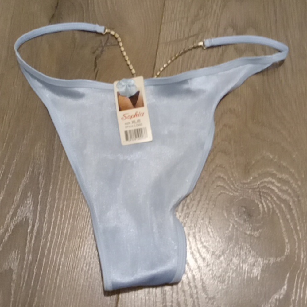 Sophia- Periwinkle Blue Satin Crystal Gem T-String/Thong-XL/8, NWT.